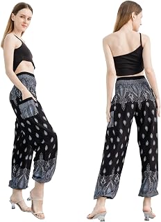 Boho Pants 2-Pocket Flowy Harem Pants Women for Yoga Travel Hippie Clothes