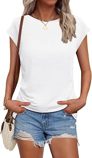 BLMFAION Womens Summer Trendy Cap Sleeve Tshirt Tops Soft Plain T Shirt