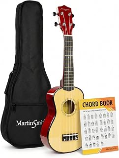 Martin Smith UK-212-A Soprano Ukulele | 4 String Soprano Ukulele with Case and Chord Book for Kids Adults Beginners Home School