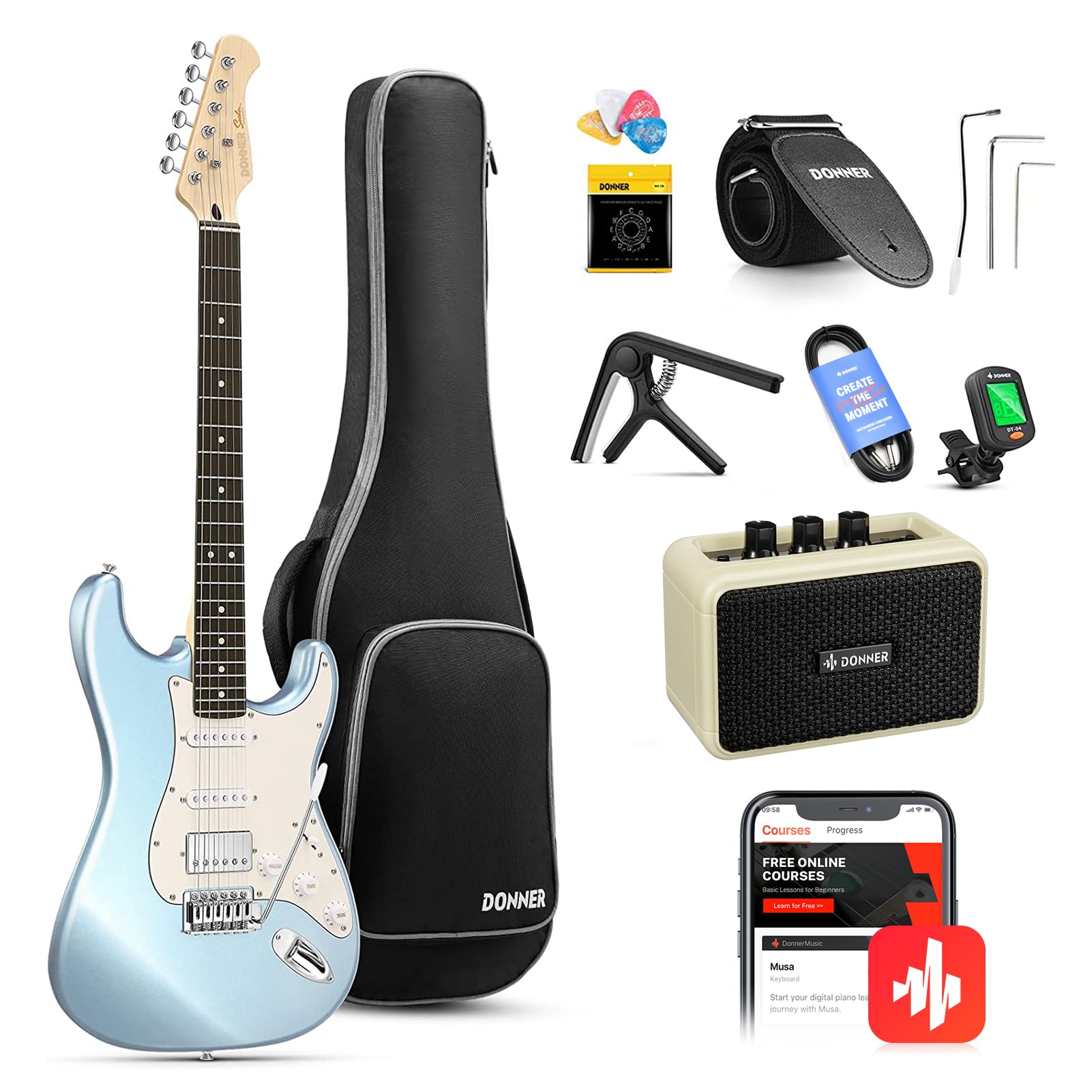 Donner DST-152R Electric Guitar Kit for Adults from Beginners to Advanced | HSS 