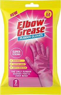 Elbow Grease Pink Rubber Gloves | Super Strong (Medium - 1 Pack) | Flocked Cotton Lined, Non-Slip Household Cleaning Glove - Durable Waterproof Gloves with Soft Lining