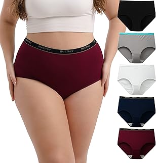 INNERSY Women's Plus Size XL-5XL Underwear Cotton Stretchy High Waisted Briefs 5-Pack