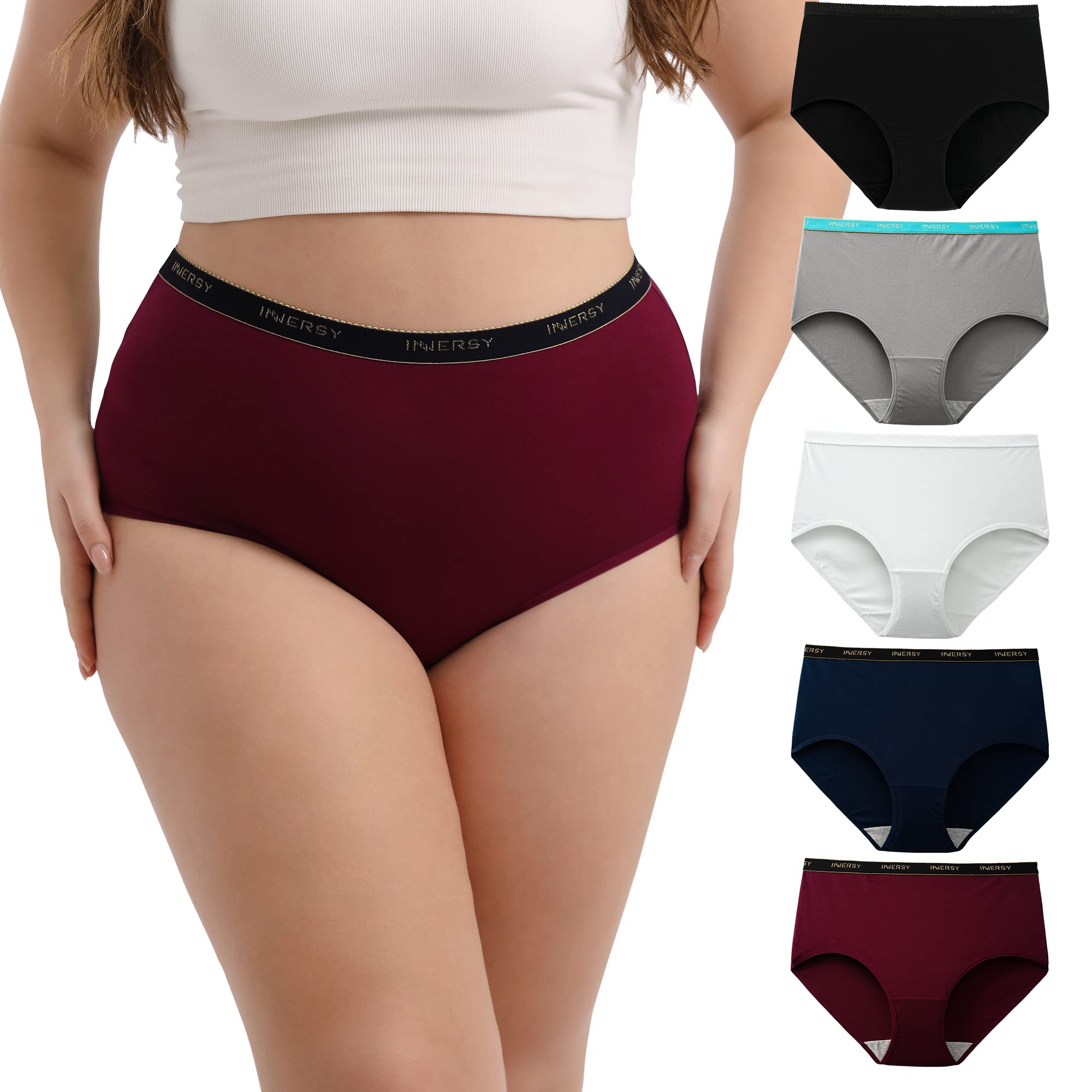 INNERSY Women's Plus Size XL-5XL Underwear Cotton Stretchy High Waisted Briefs 5