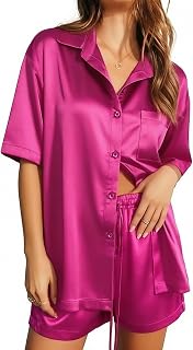 Ekouaer Women's Pyjamas Silk Soft Sleepwear Short Sleeve Button-Down Pjs, Satin Top and Shorts, Lounge Set 2 Pieces S-XXL