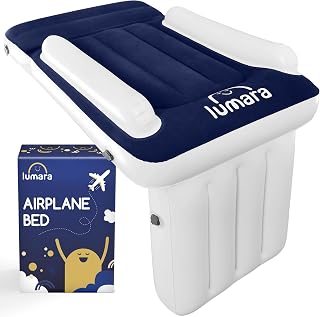 LUMARA Toddler Airplane Bed - Inflatable Airplane Bed for Toddlers, Plane Baby Seat Extender for Kids - Blow Up Air Mattress for Child Flight Sleep with Safety Belt, Innovative (Blue, Toddler)