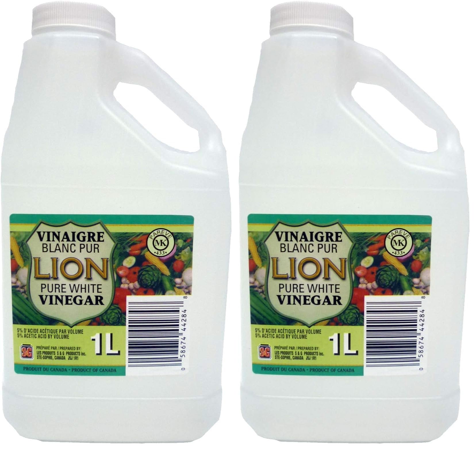 Lion Pure White Vinegar 1L Per Jug, 1 Liter (Pack of 2)