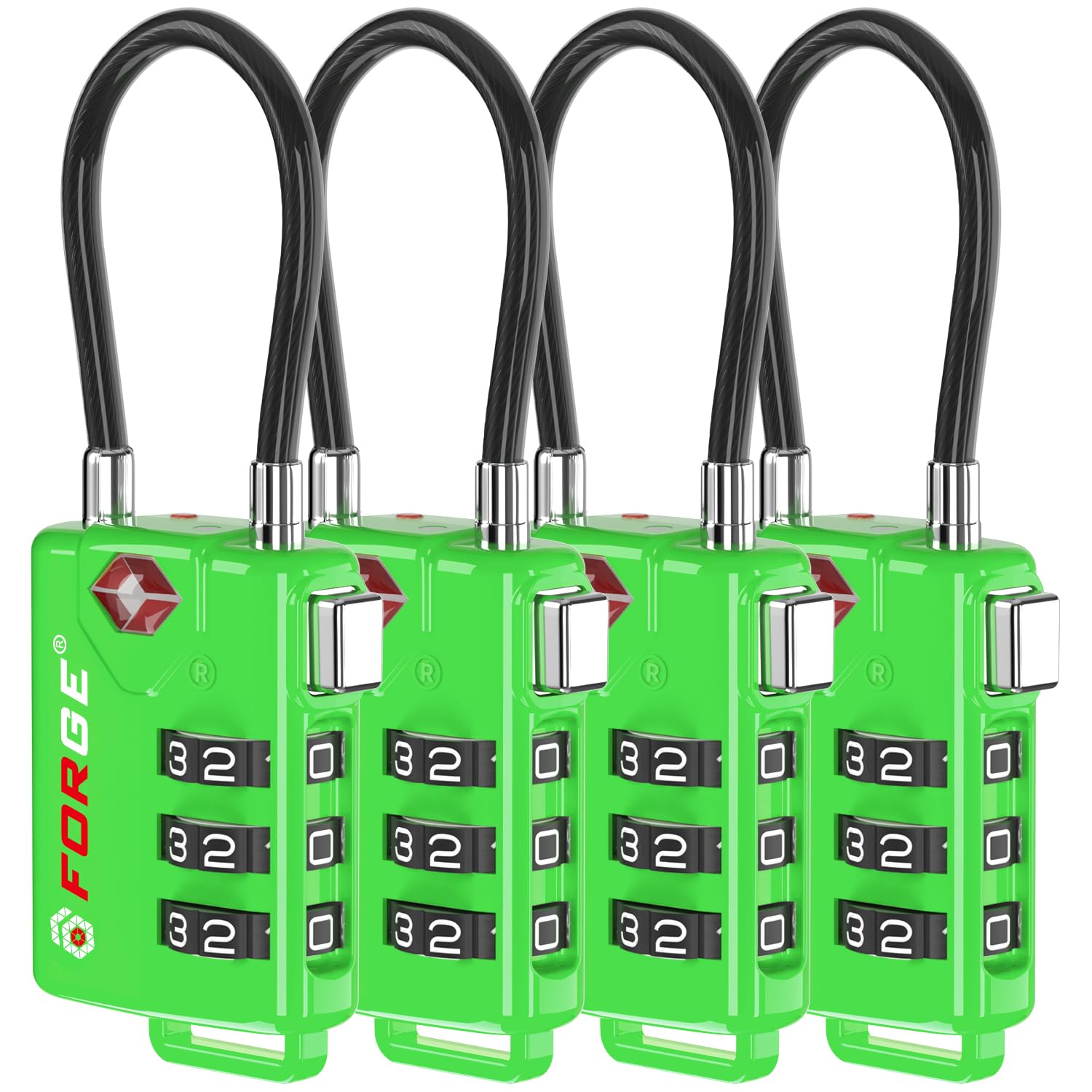 Forge TSA Approved Luggage Locks, TSA Open Alert Cable Lock, Black, 2 Pack | Adv