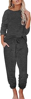 Ekouaer Women's Lightweight Pyjama Set with Round Neck Long Pants 2 Pieces Winter Long Sleeve S-XXL