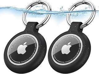 2-Pack Case for AirTag Holder with Keychain, Waterproof Carbon Fibre Texture Design Case for Apple AirTag 2nd & 1st Gen, Shockproof Anti-Scratch Air Tag Case for Luggage,Keys, Pet Collar (Black/Black)
