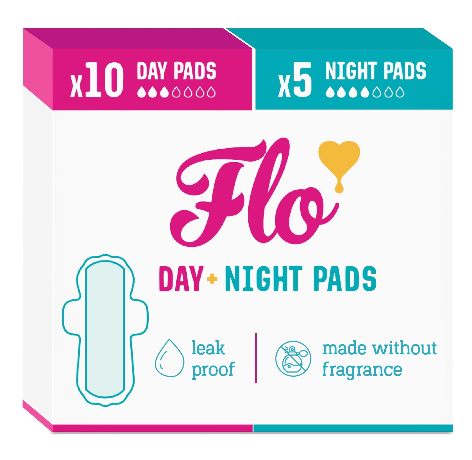 Flo Bamboo Period Pads - 10 Day & 5 Night | Winged Day & Night Combo Pack, Super