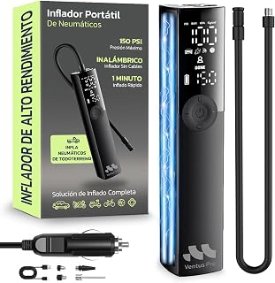 Woowind Ventus Pro Portable Air Compressor for Car, Bike, Motorcycle, SUV and Pickup – Electric Tire Inflator, 150 PSI, Cordless or Wired Use 12V DC, Auto Shut-off and LED Flashlight
