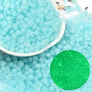 100pcs 6/0 Small Luminous Seed Beads 10g Cyan Frosted Matte Frosted Glass Beads for Bracelet Necklace Jewelry Making DIY Crafts Making 10g