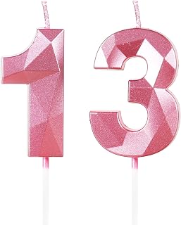 13th Birthday Candles,Number 13 Candles, Pink Happy Birthday Candle for Cake,3D Design Cake Topper Decorations for Girl Women Pet Birthday Party Wedding Anniversary Celebration Supplies