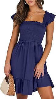 ANRABESS Women's Casual Summer Dress Sleeveless Square Neck 2025 Smock Ruffle Backless Boho Beach Cute Teen Short Sundress