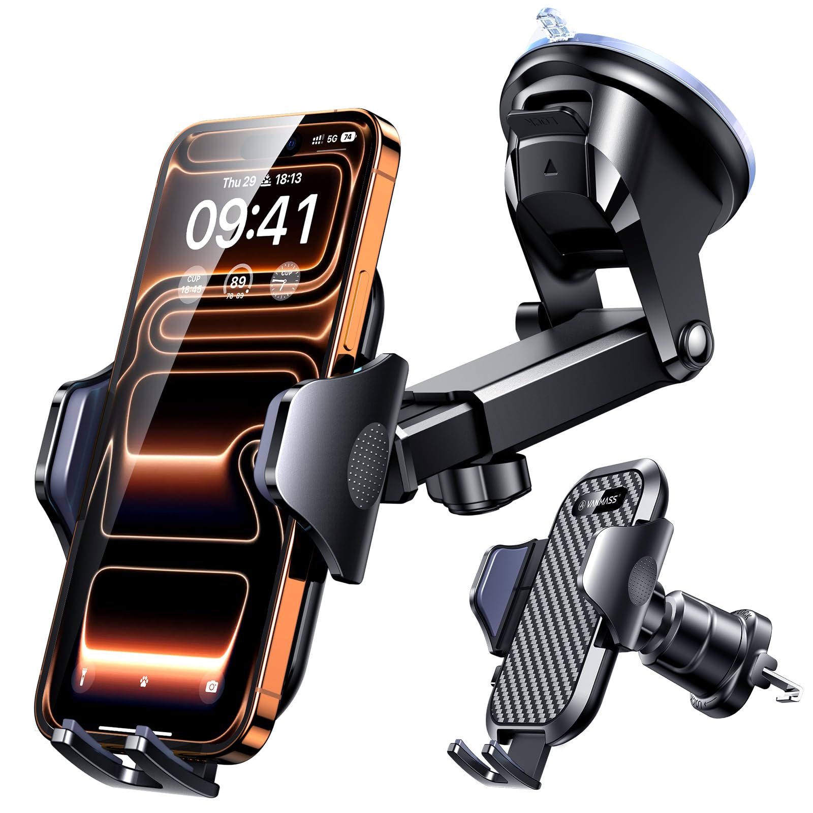 VANMASS 2026 BEST Car Phone Holder [Upgraded Suction&Clip] Military-Grade Rotata