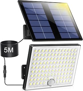 Outdoor Solar Lamp, Outdoor LED Spotlight with Motion Sensor, Solar LED Outdoor Light with Solar Panel, 113 LED 2000 mAh 4 Modes Street Lights Solar Garden Lights with 5M Cable, 1 Piece