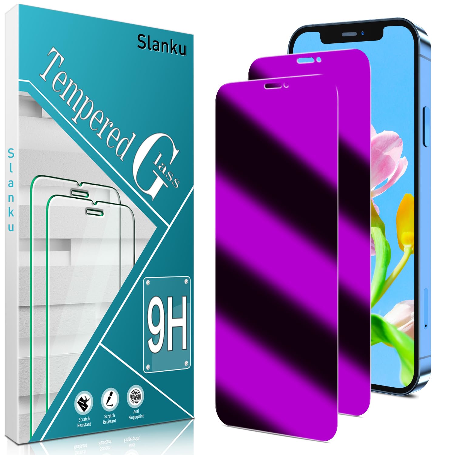 Slanku for iPhone 12 Pro Max Purple Privacy Screen Protector Temered Glass