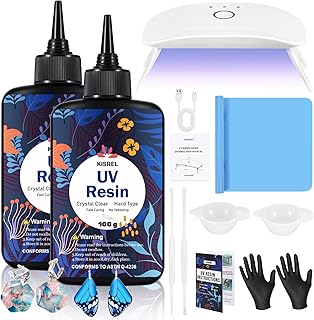 KISREL UV Resin Kit with Light, 200g Hard Type Clear UV Resin and UV Light | ﻿ Low Odor, Low Shrinkage, Resistant To Yellowing, Resin UV With 8-Bead Lamp For Earrings, Keychains, Jewelry Making Kit