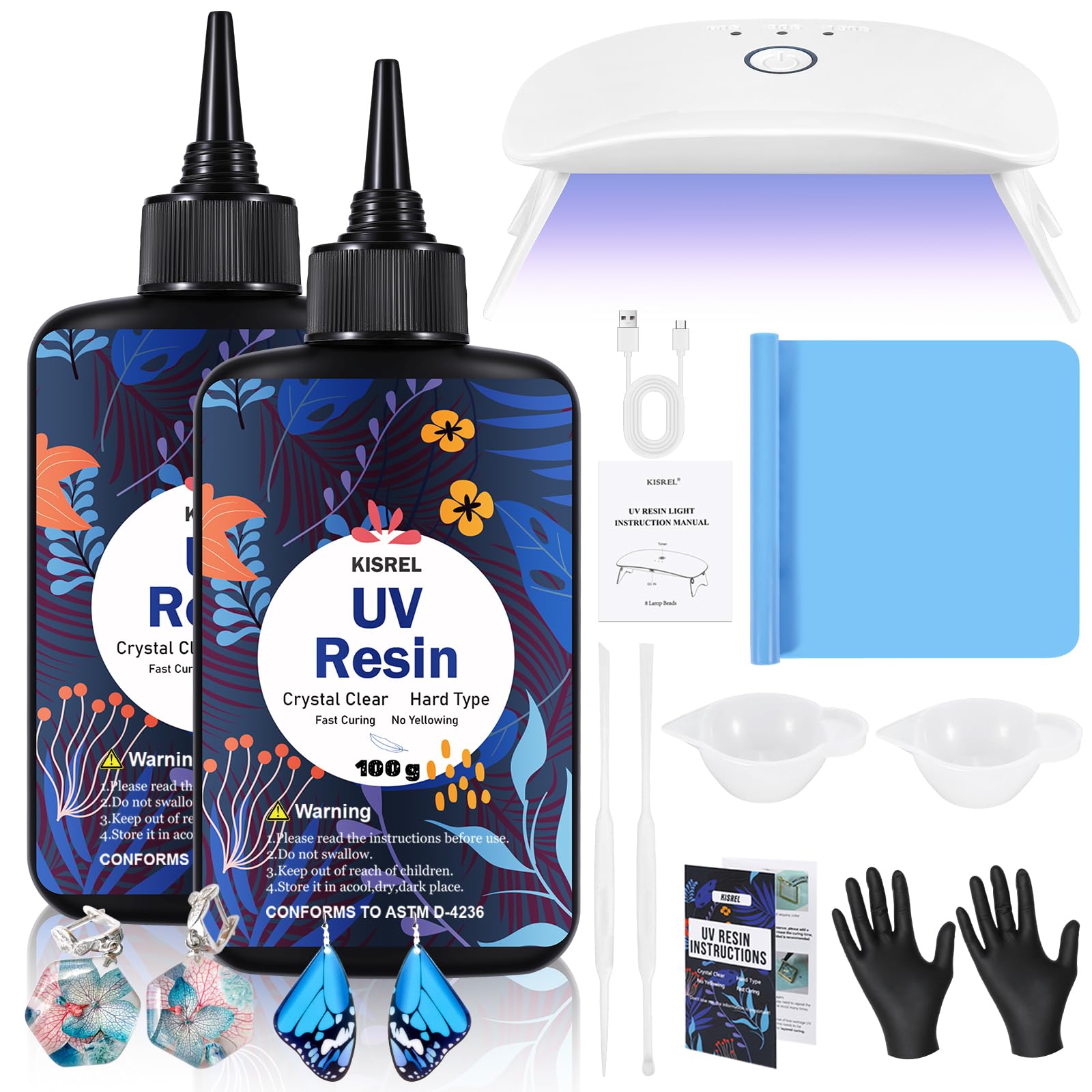 KISREL UV Resin Kit with Light, 200g Hard Type Clear UV Resin and UV Light | ﻿ L