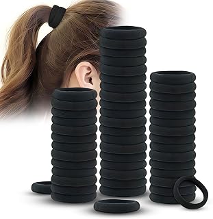 50 Pcs Black Elastic Hair Ties, Seamless Hair Bands No Damage, Soft Ponytail Holders for Thick and Curly Hair, Ouchless Hair Accessories for Women and Girls