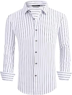 Alex Vando Mens Button Down Shirts Wrinkle Free 4-Way Stretch Print Business Casual Shirt