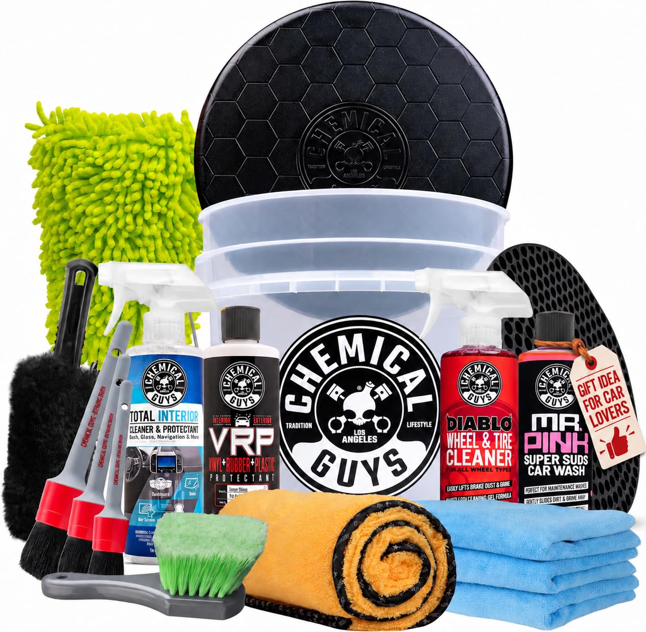 Chemical Guys 17-Piece Car Detailing Kit, Interior & Wheel Cleaner & Wash | All-