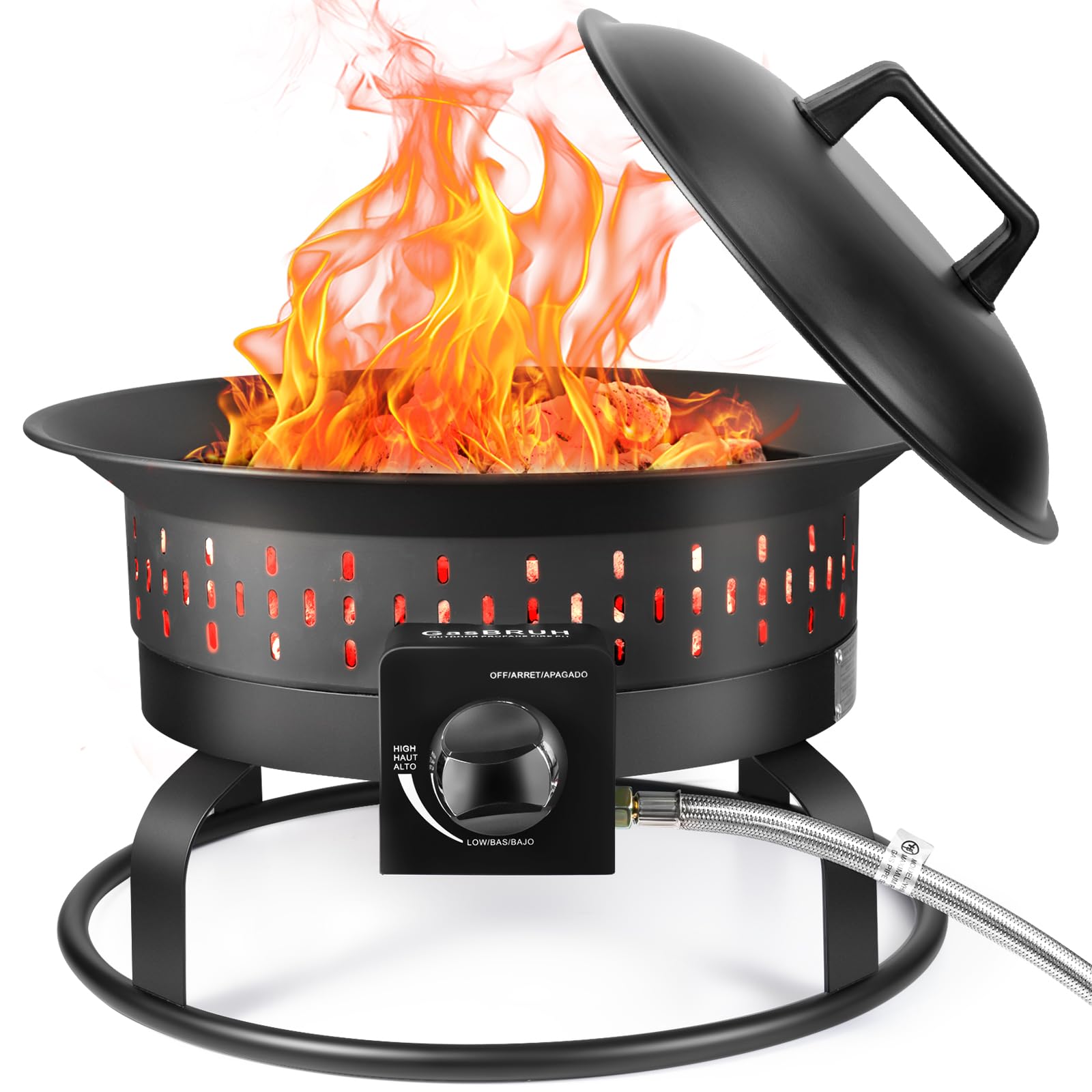 GasBRUH Outdoor Portable Propane Fire Pit, 19-Inch,60,000 BTU with Cover&Carry K