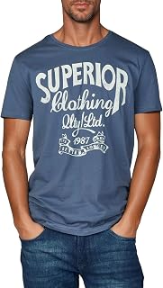 riverso Rivleon Men's Round Neck T-Shirt O-Neck Short Sleeve T-Shirt Printed Straight Fit 100% Cotton Green Blue White Grey Red Orange