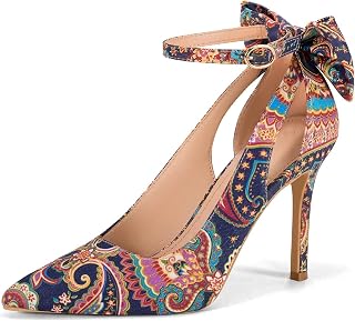 PiePieBuy Women's Pointed Toe High Heels Ankle Strap D'Orsay Pumps Shoes Bow Wedding Bowtie Back Dress Sandals