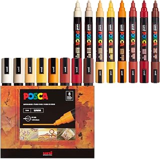 POSCA® PC-5M Water-Based Acrylic Paint Markers, Medium Tip, 8 Count | Reversible Tip (1.8–2.5 mm), Opaque Paint Pens for Rock Painting, Wood, Glass, Crafts &amp; Art Projects