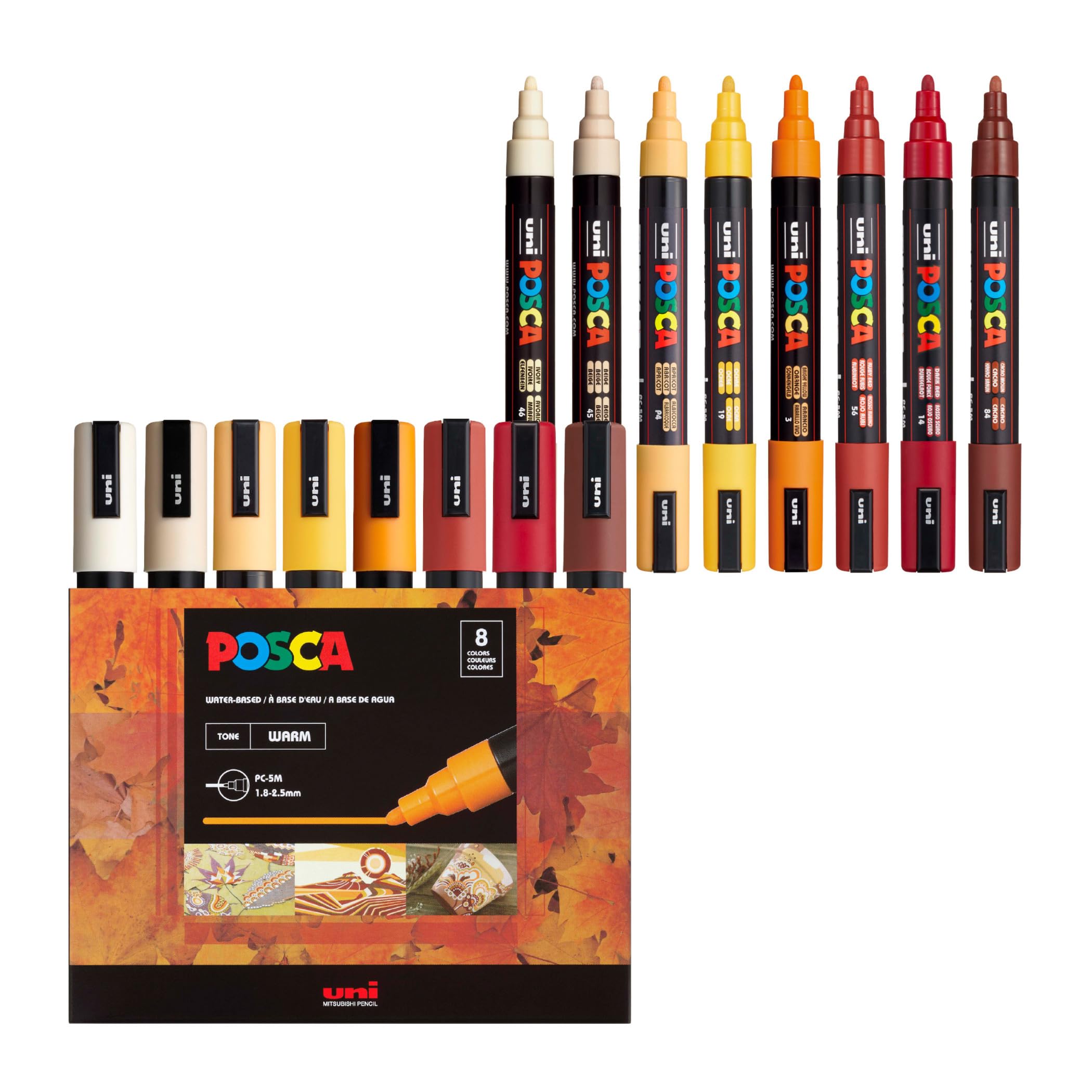 POSCA® PC-5M Water-Based Acrylic Paint Markers, Medium Tip, 8 Count | Reversible