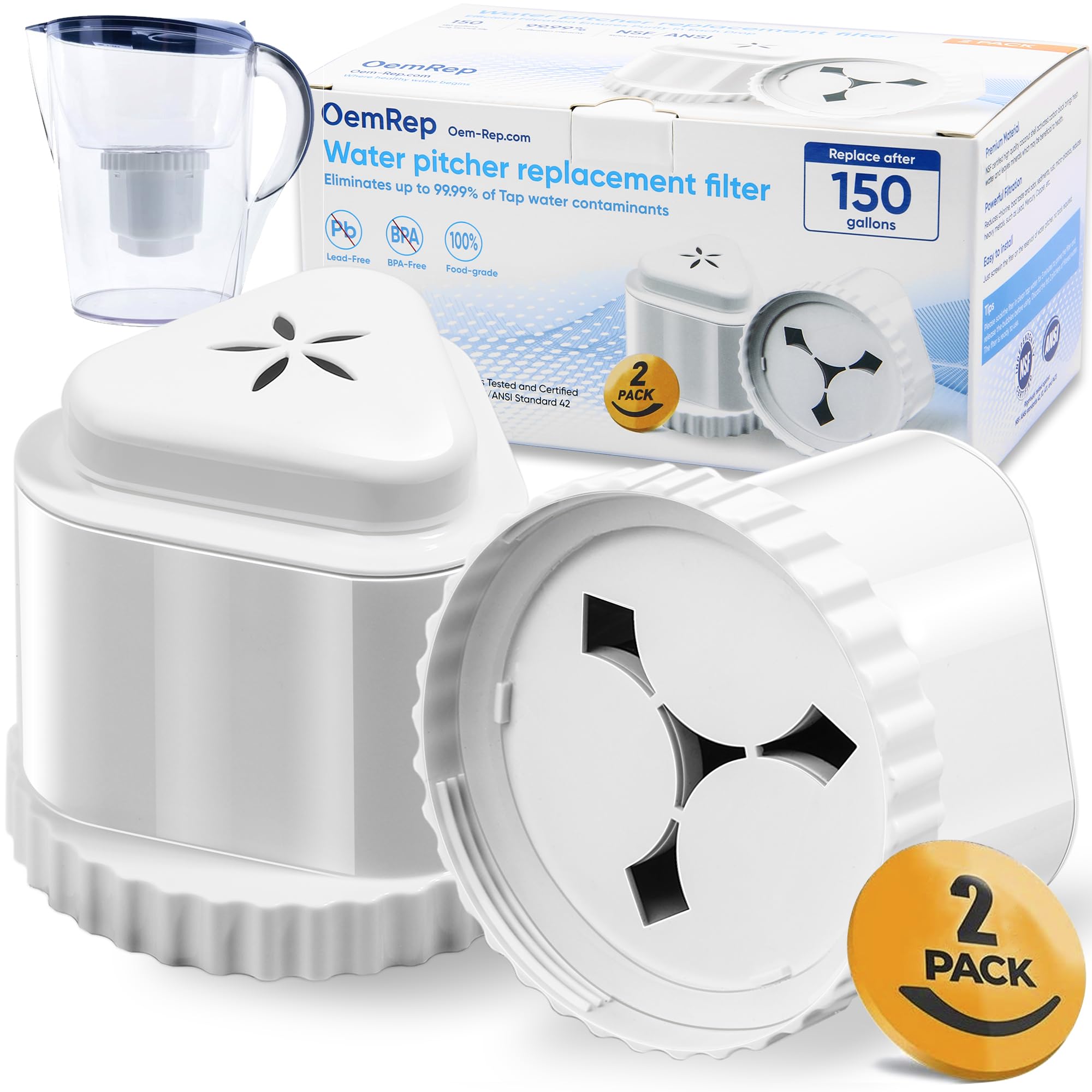 2Pack Replacement Filter for EPIC Water Filter Pitcher, Water Filter Pitcher Com