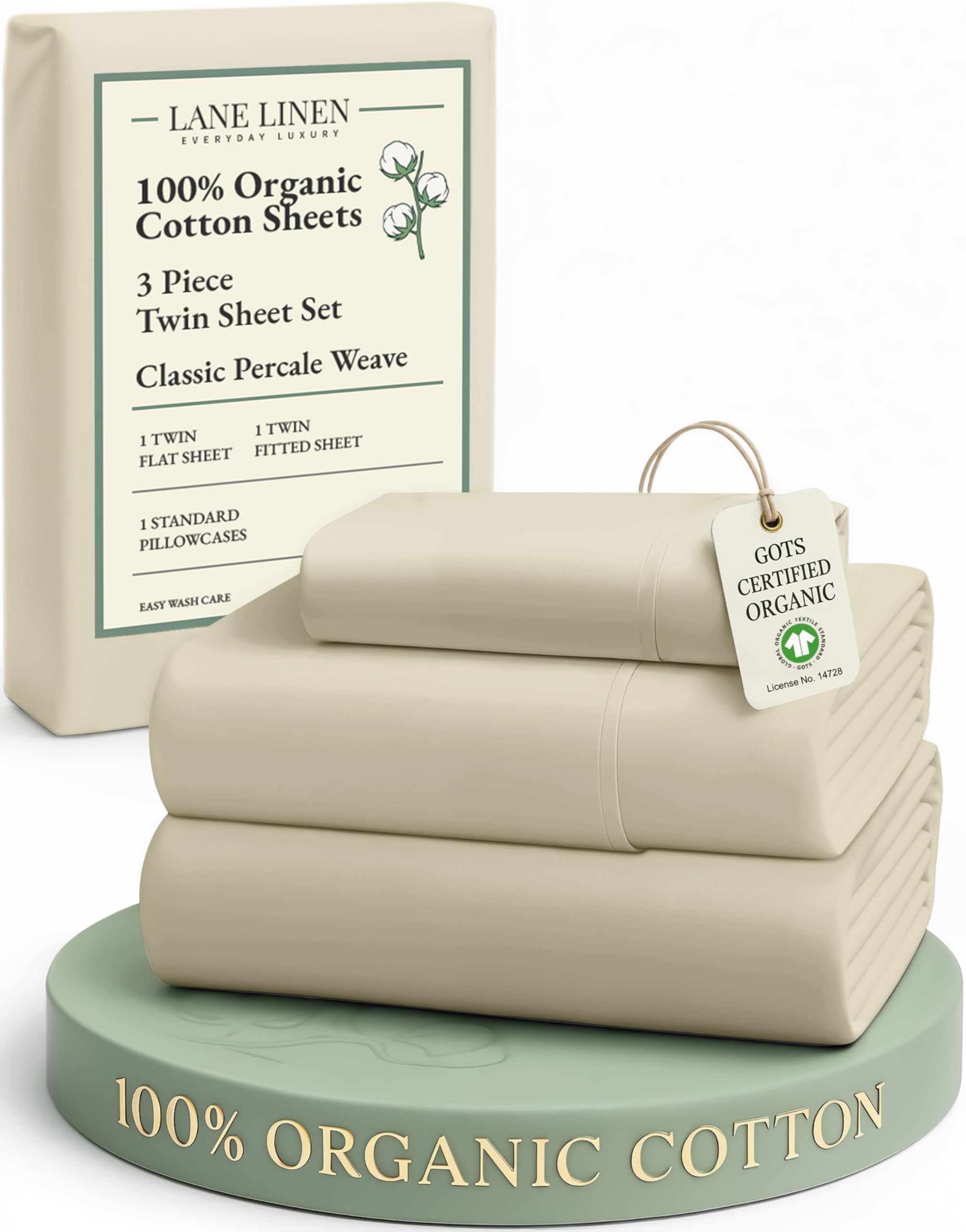 Lane Linen 100% Organic Cotton Twin Sheet Set – 3 Piece Percale Weave Bedding, U