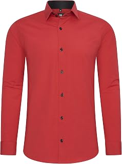 Rusty Neal Men's High Quality Slim Fit Long Sleeve Stretch Contrast Shirt Leisure Shirt