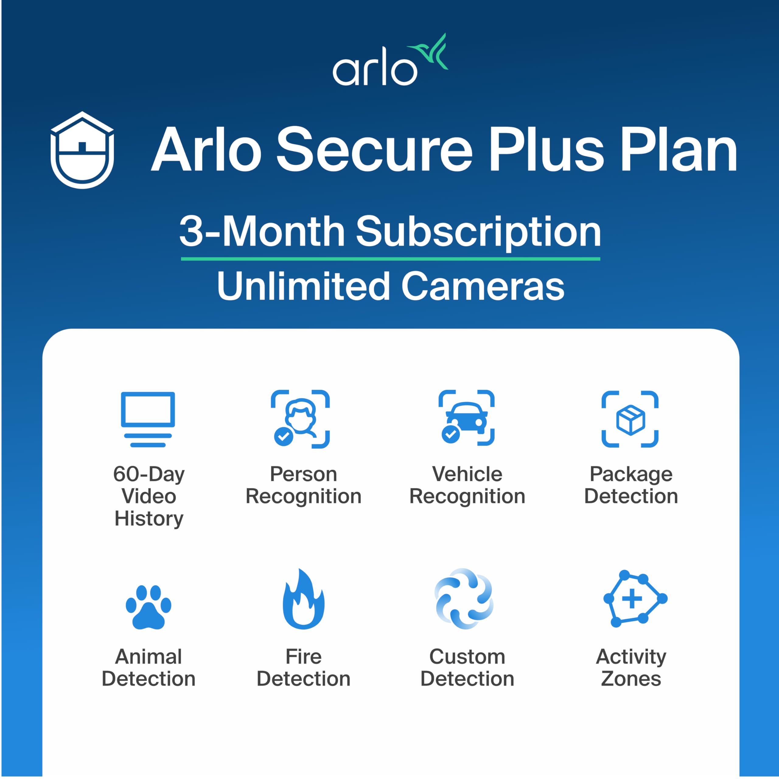 Arlo Early Warning System Plan - 3 Mo Secure Plus, Unlimited Cameras | AI detect