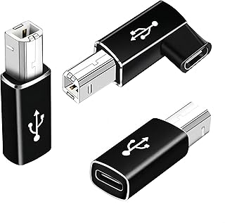 basecolors 3-Pack USB B to USB C Printer Adapter，90 Degree USB C to USB B Printer Adapter Compatible with Printers，Chromebook Pixel，Electric Piano,Synthesizers and Devices with MIDI Port.,Black