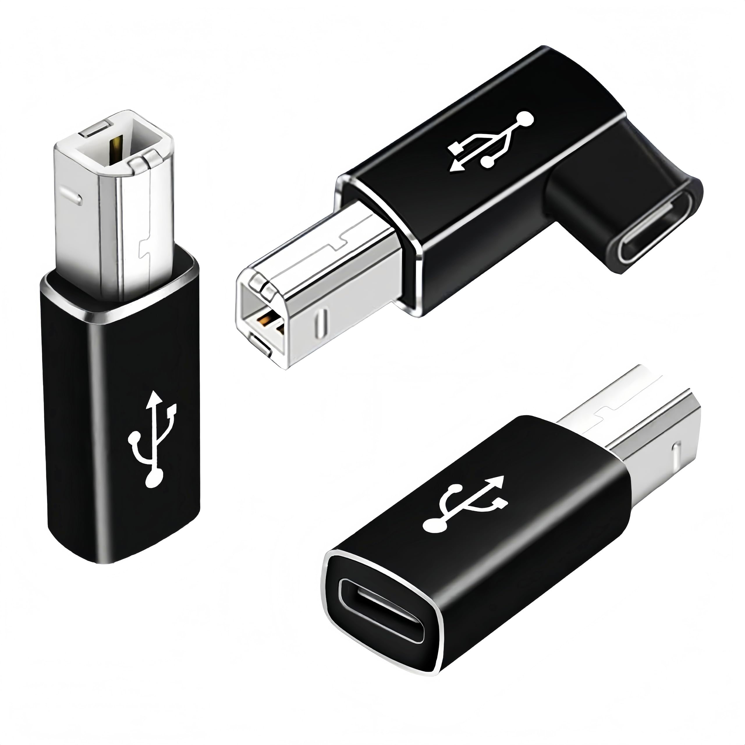 basecolors 3-Pack USB B to USB C Printer Adapter，90 Degree USB C to USB B Printe