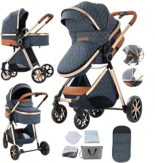 Doraystar 2 in 1 Baby Stroller with Bassinet Mode, Reversible Infant Pram, One-Click Folding, Newborn Travel Stroller, Convertible Toddler Standard Pram Carriage (X2US-Blue)