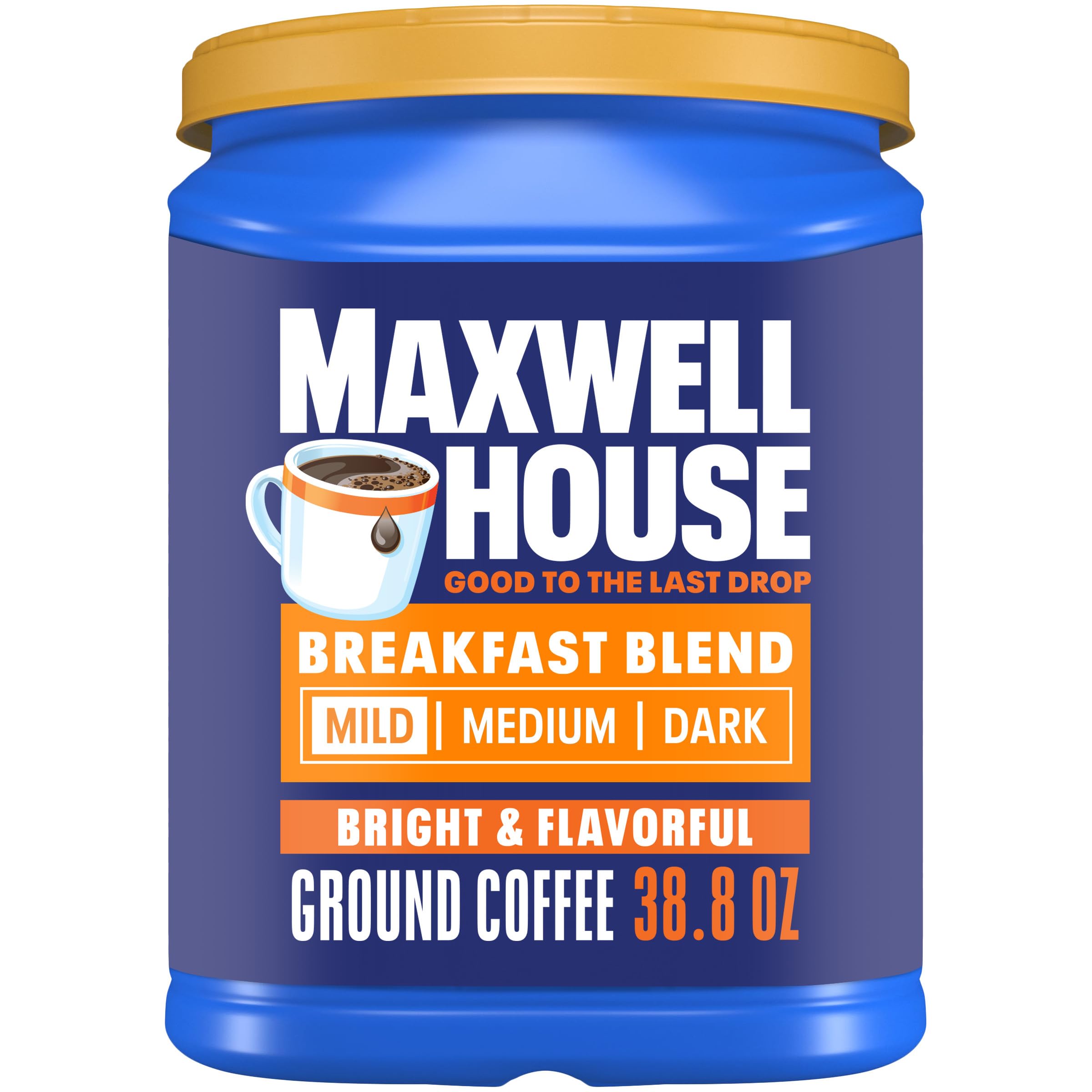 Maxwell House Ground Coffee, Breakfast Blend Mild Roast, 38.8 oz Canister | Brig
