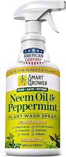 Neem Oil Spray for Plants with Peppermint Oil. Indoor & Outdoor Plant Use | Pet-Safe*, Smells Good, Beneficial & Bee Friendly*, Natural Leaf Shine & Plant Wash Spray, Ready-To-Use. By Smart Grower 16oz