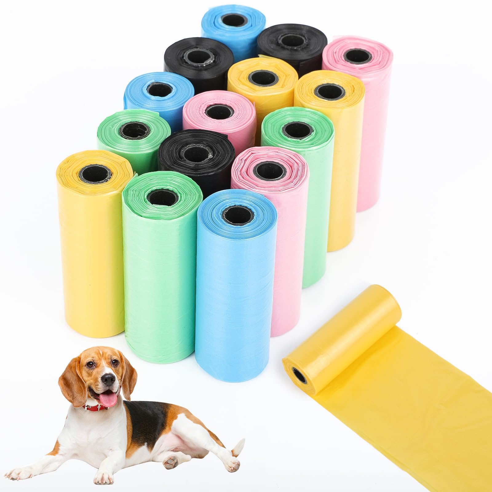 AiQInu Pack of 225 Colourful Portable Dog Poo Bags, 22 x 30 cm, Thick and Durabl