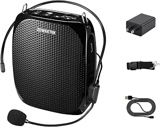 ZOWEETEK Portable Rechargeable Mini Voice Amplifier for Teachers | Wired Microphone Headset and Waistband,Supports MP3 Format Audio for Speech, Class, Training,Tour Guide,Power Amplifiers