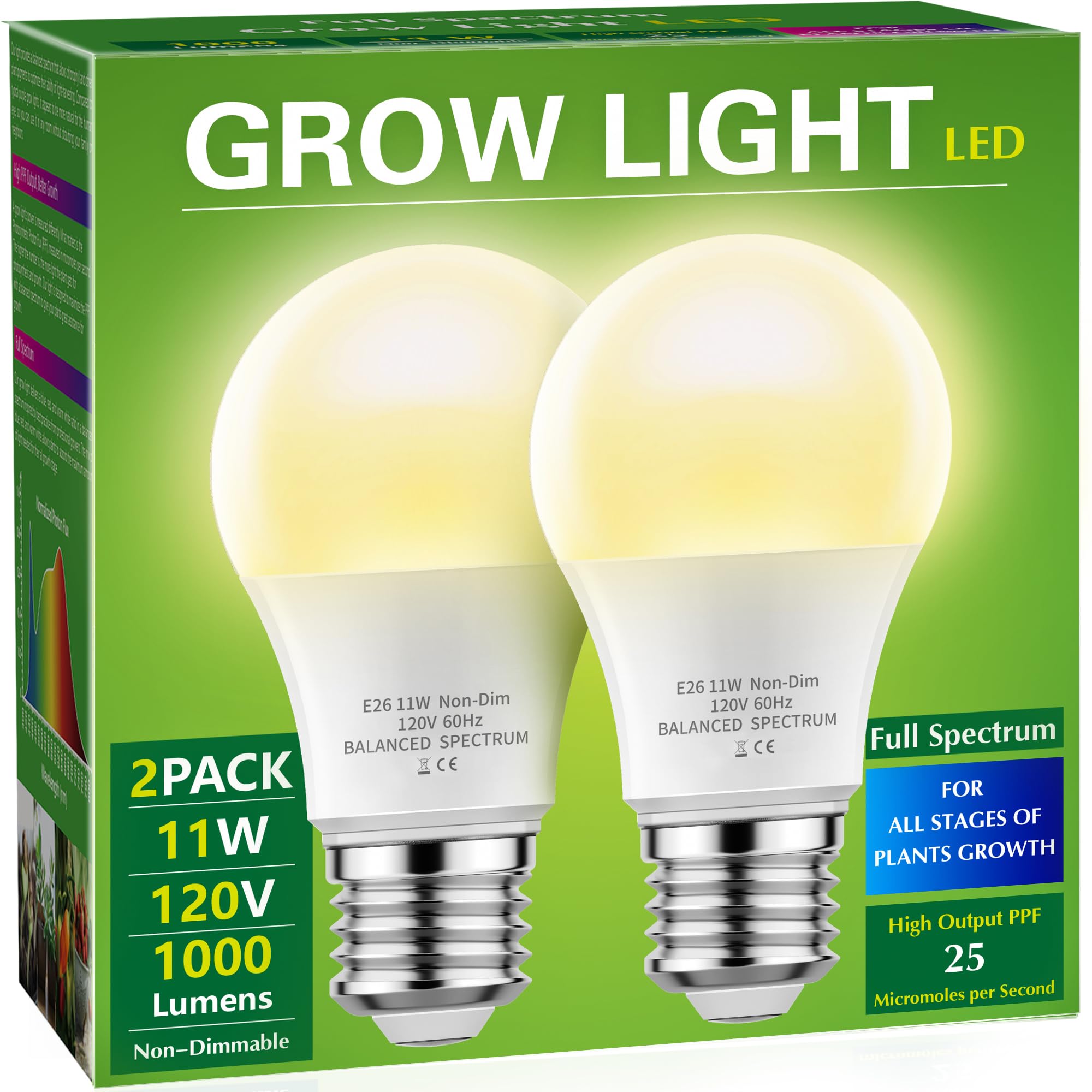 Briignite Grow Light Bulbs, LED Grow Light Bulb A19 Bulb, Full Spectrum | Grow L