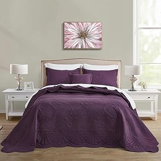 DaisyHuang Quilt Set King Size - Oversized Bedspread - Modern Contemporary Bedding Set True Stitching Reversible Lightweight 4 Piece Purple Bedspread Set