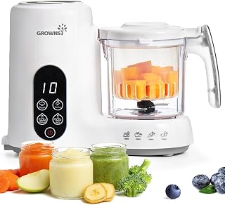Grownsy Baby Food Maker, Steamer & Blender Food Processor, White | BPA-Free Steam Basket for Homemade Food Purees, Starting Solids, Baby-Led Weaning and Baby Shower Gifts, 6+ Months