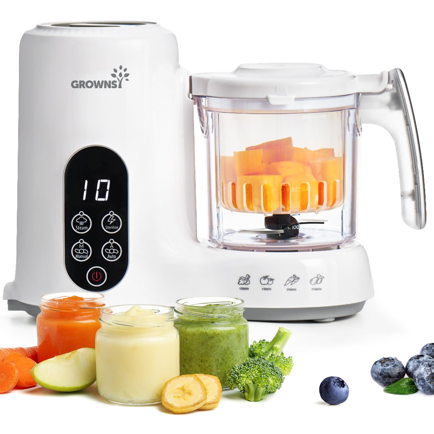 Grownsy Baby Food Maker, Steamer & Blender Food Processor, White | BPA-Free Stea