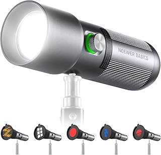 NEEWER BASICS FL10 Zoomable Photography Flashlight, LED Spotlight | 4 Colors, 20 Patterned Gobos, 7500mAh 10W, 6300K, Portable Video Light, Ambient Sunset Studio Photography Recording Lighting