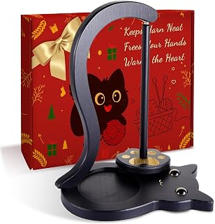 FOGWOWO Black Cat Yarn Holder for Crocheting,Yarn Spinner,Crochet Gifts | Wooden Crochet Yarn Holder,Magnetic,with Accessories Storage & Anti-Slip Pads & Gift Box for Knitting Lovers,Yarn Ball Holder