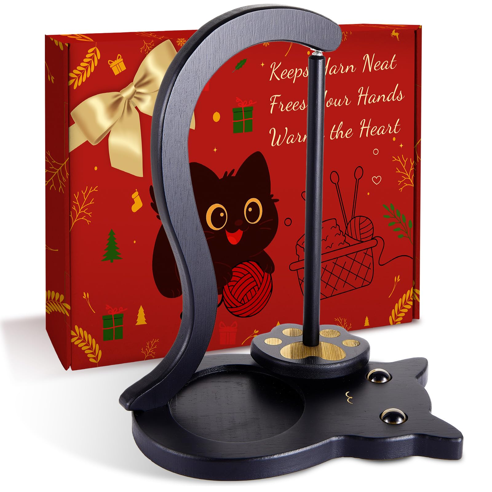 FOGWOWO Black Cat Yarn Holder for Crocheting,Yarn Spinner,Crochet Gifts | Wooden