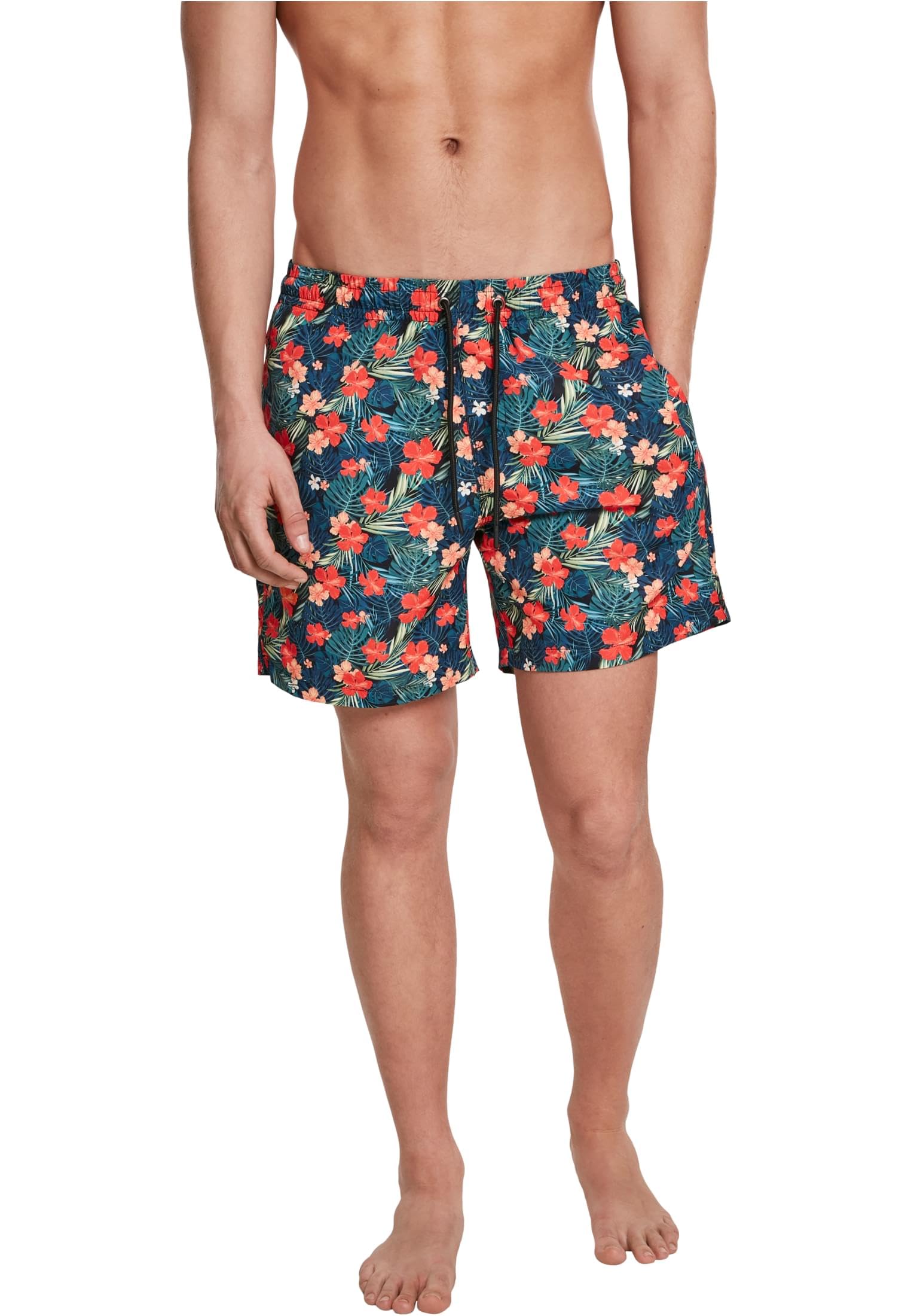 Urban Classics Pattern Palm Men's Swimming Shorts Black/Olive Basic Streetwear